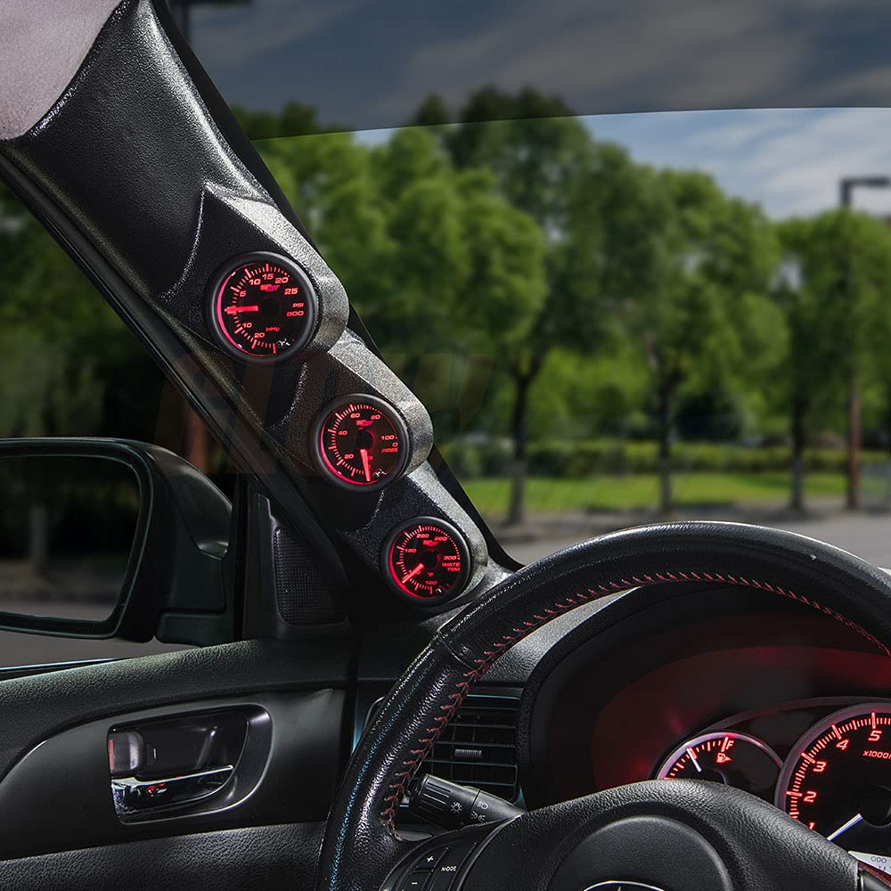 Tinted 7 Color 30 PSI Boost/Vacuum, 100 PSI Oil Pressure & Oil Temperature Gauges, Black Triple Pillar Pod H908769