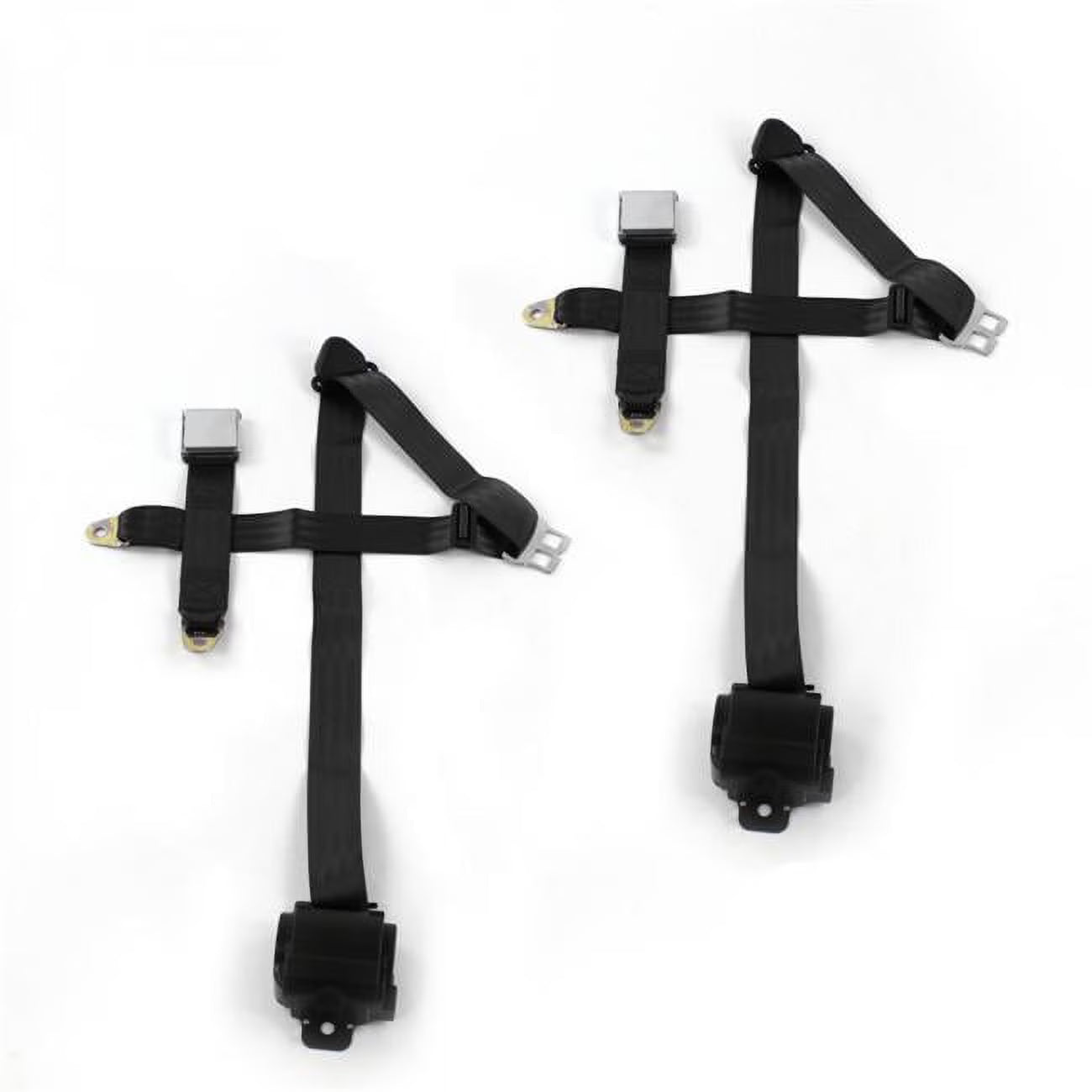 Black Retractable Bucket Seat Belt Kit 3 Point - 2 Belts W603