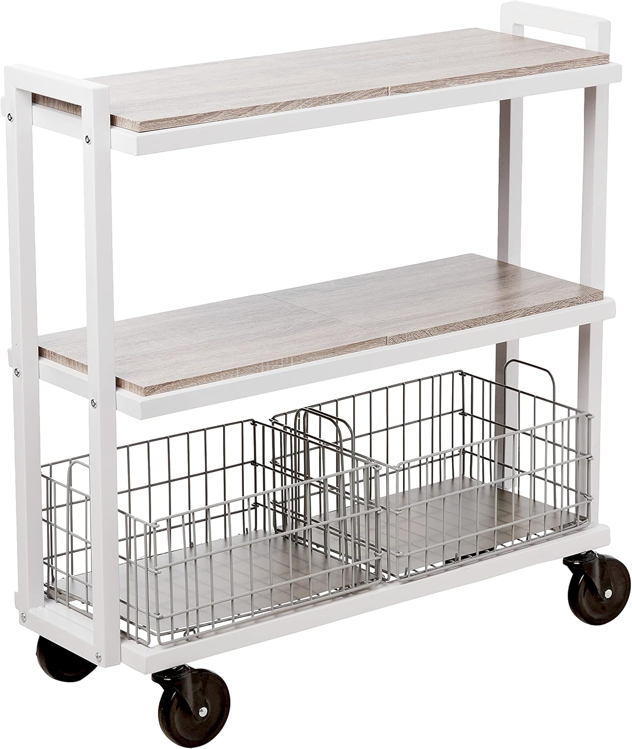 3 Tier Cart with Shelves and Baskets, Powder-Coated Steel Frame in Kale Green D609