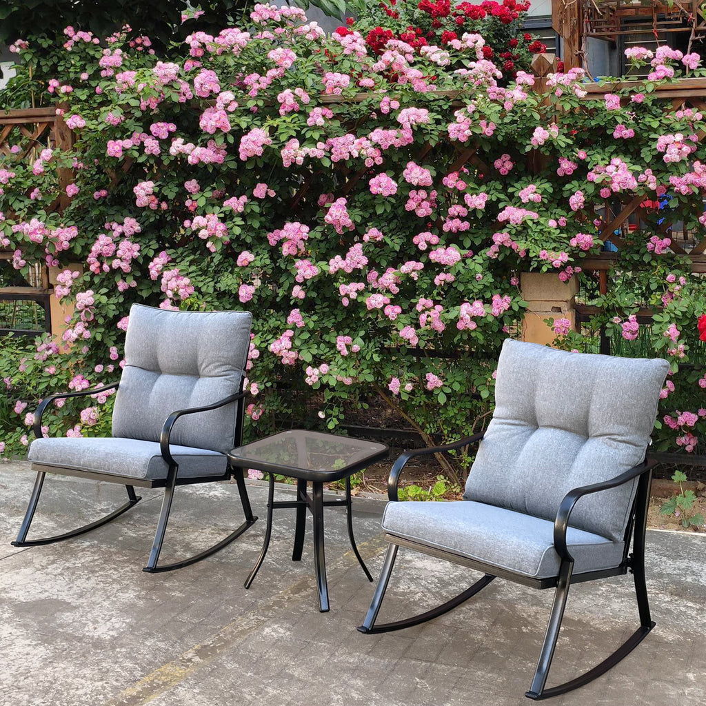 3 Pc Outdoor Swivel Rocker Patio Chairs - Gray O558901