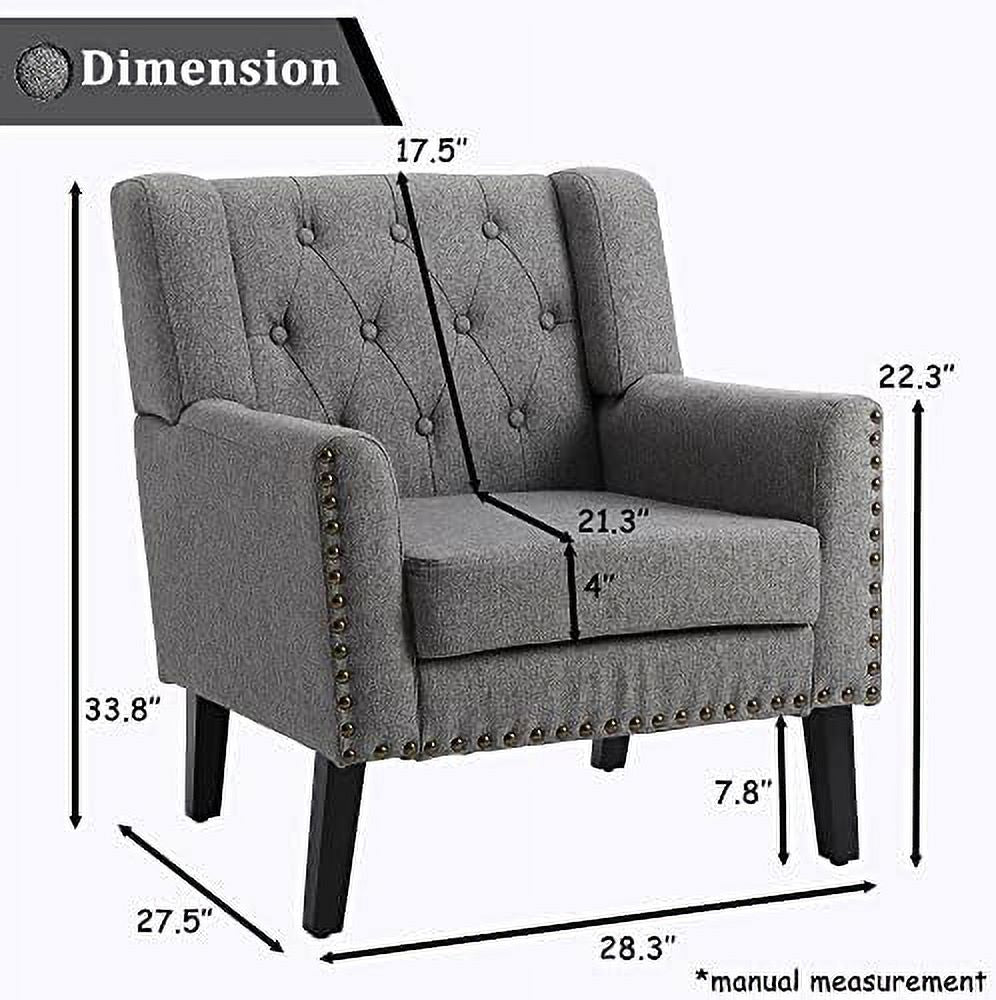 Grey Fabric Button Tufted Armchair with Solid Wood Legs F813651