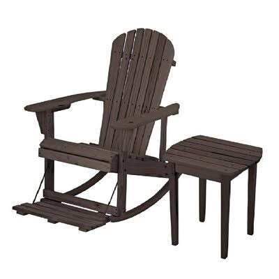 Solid Wood Rocking Adirondack Chair with Table Brown O51830