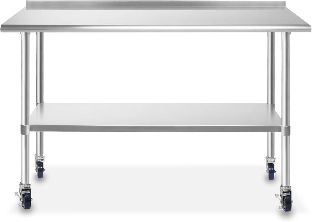 NSF Stainless Steel Commercial Kitchen Prep Work Table with Backsplash 4 Casters S632722