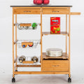 Wood Color Burlywood Kitchen Cart with Stainless Steel Top C665
