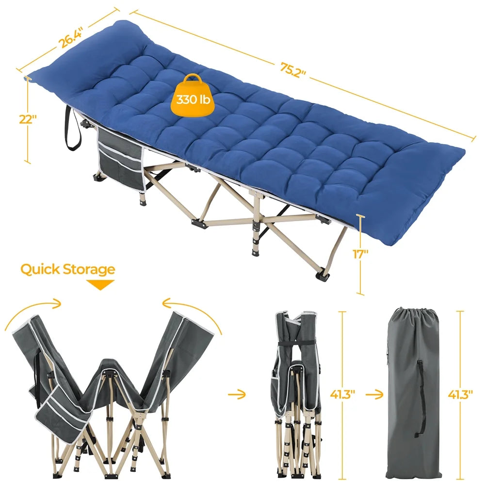 Gray Portable Folding Camping Cot with Carry Bag J377175