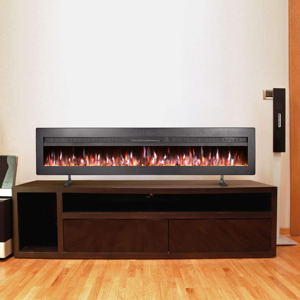 Black 60 Inch Wall Recessed Electric Fireplace with Remote X1400