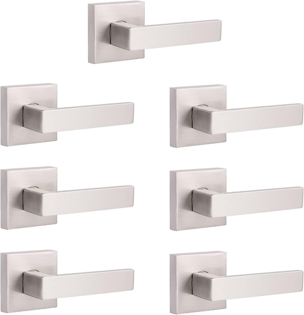 Brushed Nickel Square Entrance Door Lever with Deadbolt Locksets, 2 Pack X801640