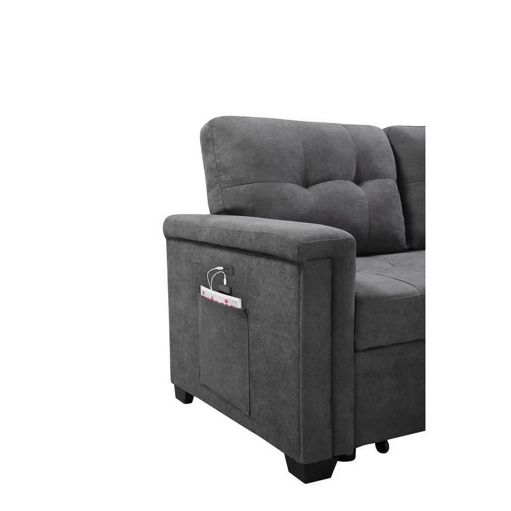 Gray Woven Fabric Sectional Sleeper Sofa with Storage and USB Charger G927