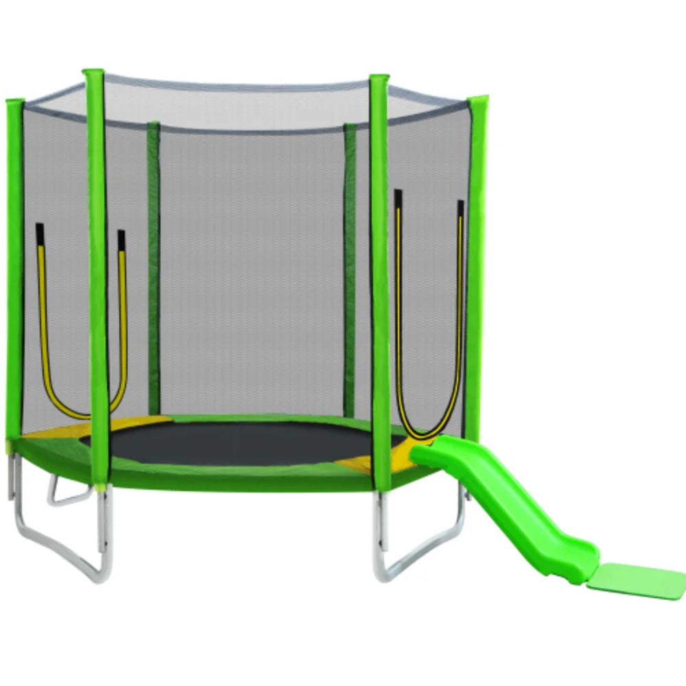 7FT Round Trampoline with Safety Enclosure Net, Slide and Ladder R6163