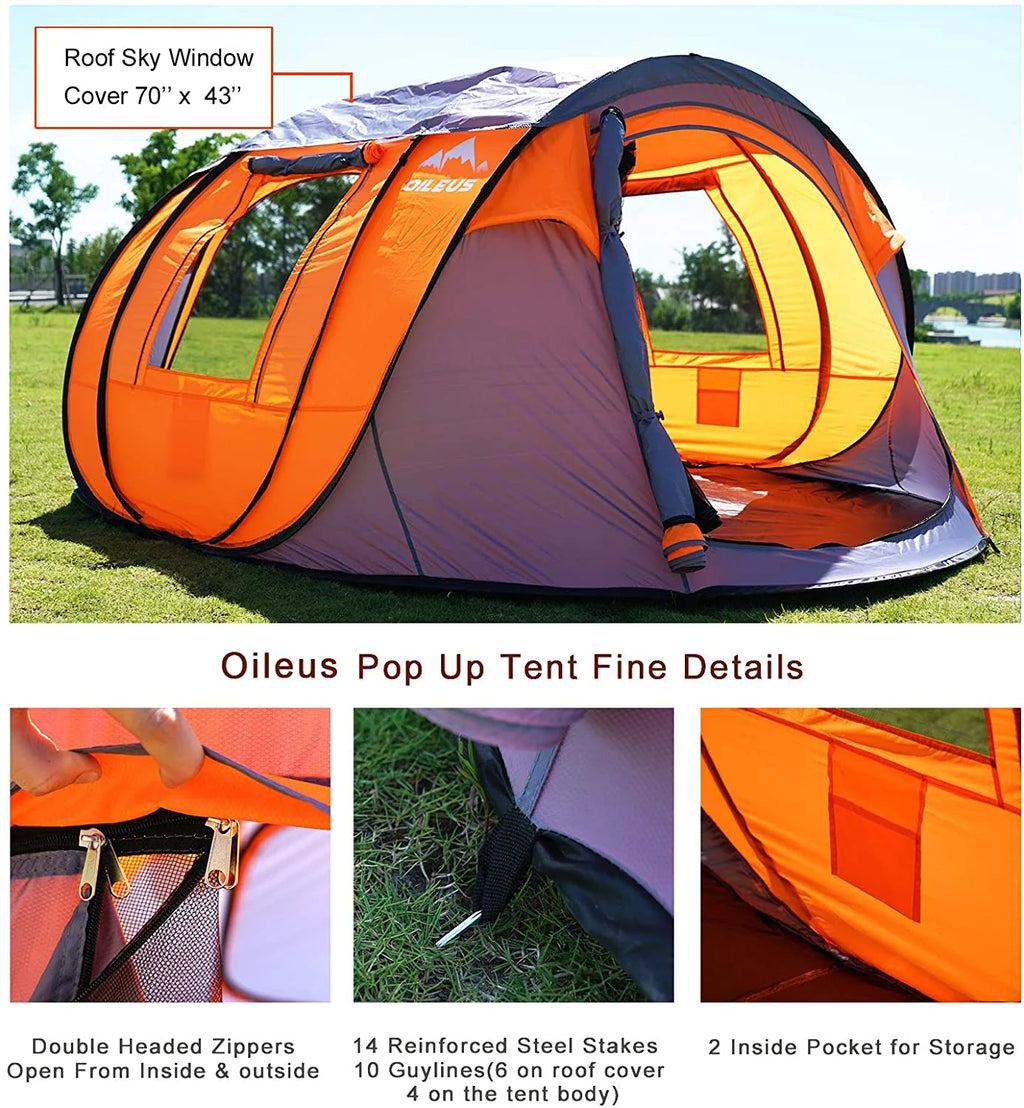 X-large Pop Up Dome Tent 5-6 Person with Carrying Bag Grey L65967