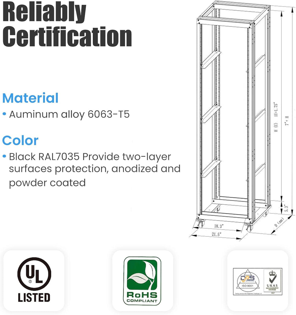 15U 4 Post Open Frame 19inch Steel Rack 24inch Deep S65617