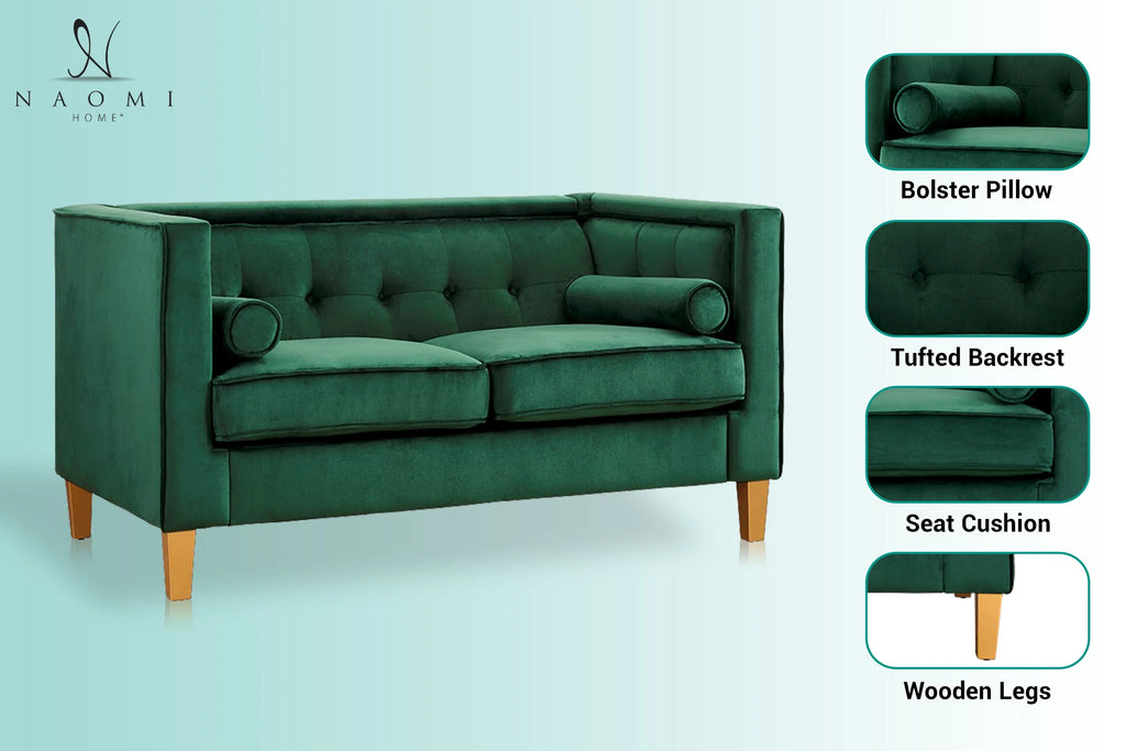 Green Loveseat with Solid Wood Legs J27913