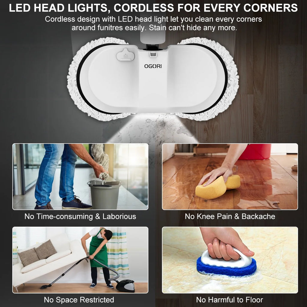 Cordless Electric Spin Mop with 300ml Water Tank and LED Headlight P674