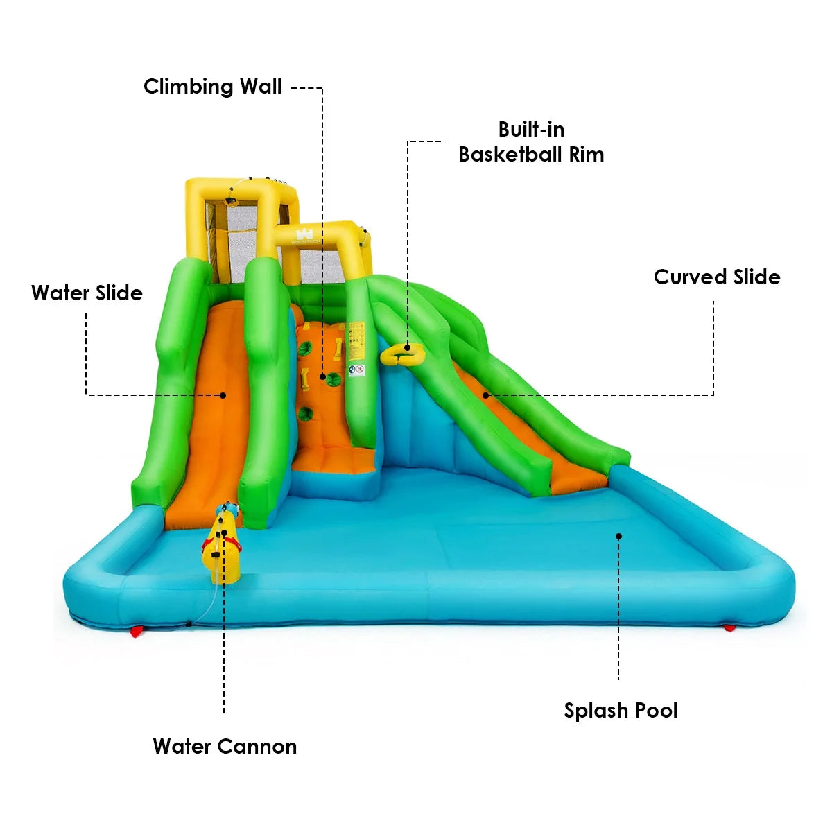 Inflatable Water Park Bounce House Two-Slide Bouncer with Climbing Wall and 480W Blower V6918