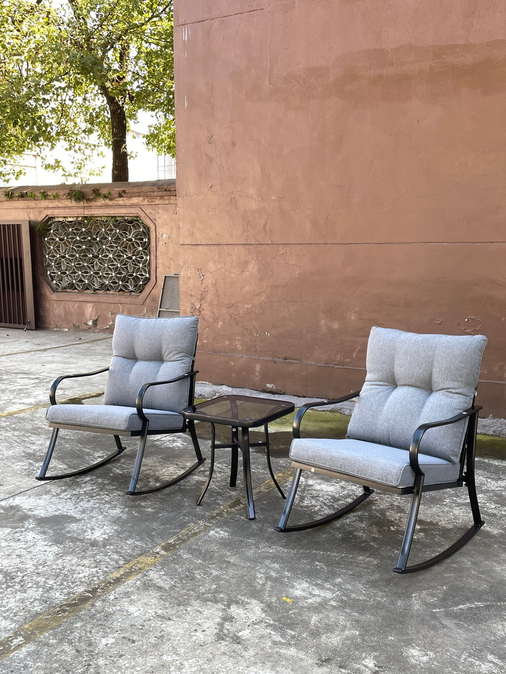 3 Pc Outdoor Swivel Rocker Patio Chairs - Gray O558901