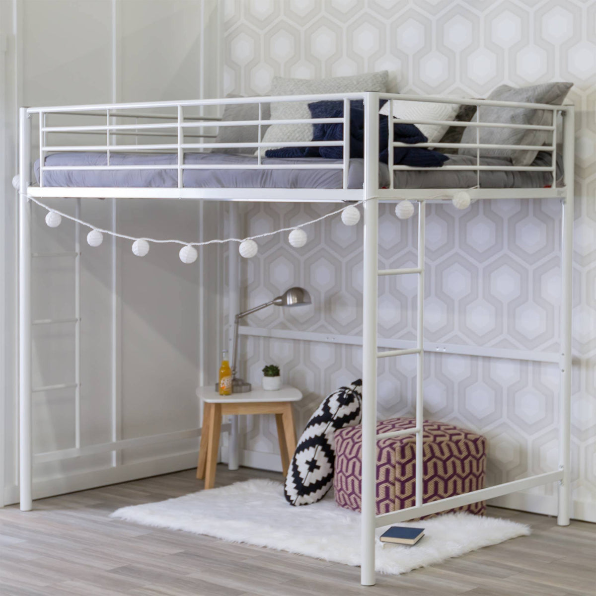 White Metal Loft Bed H3057