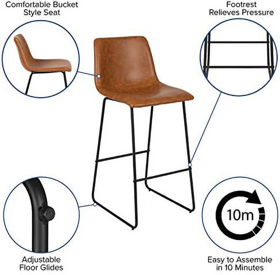 Light Brown Faux Leather Bucket Seat Stools G42374