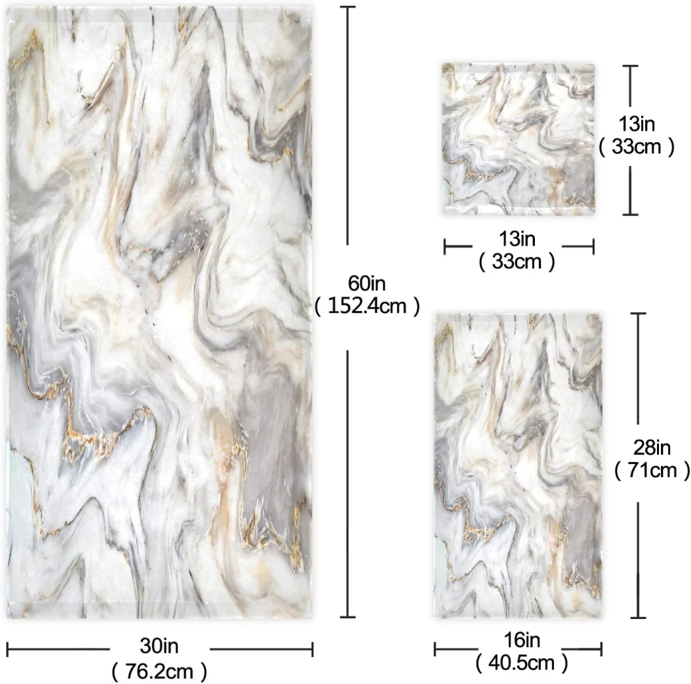 3 Piece Marble Ink Texture Towel Set X45769