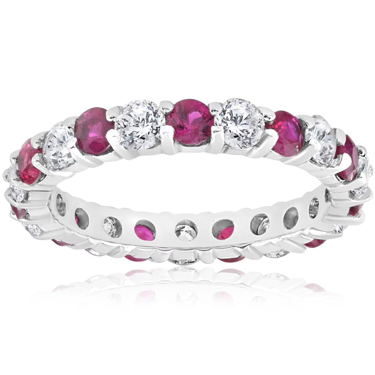 2 ct Ruby & Diamond Eternity Ring 14K White Gold Stackable Wedding Band J22610