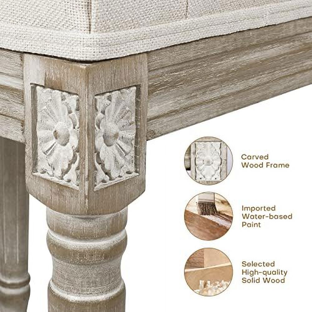 Vintage Tufted Ottoman Stool with Linen Padding and Solid Wood Leg V451089