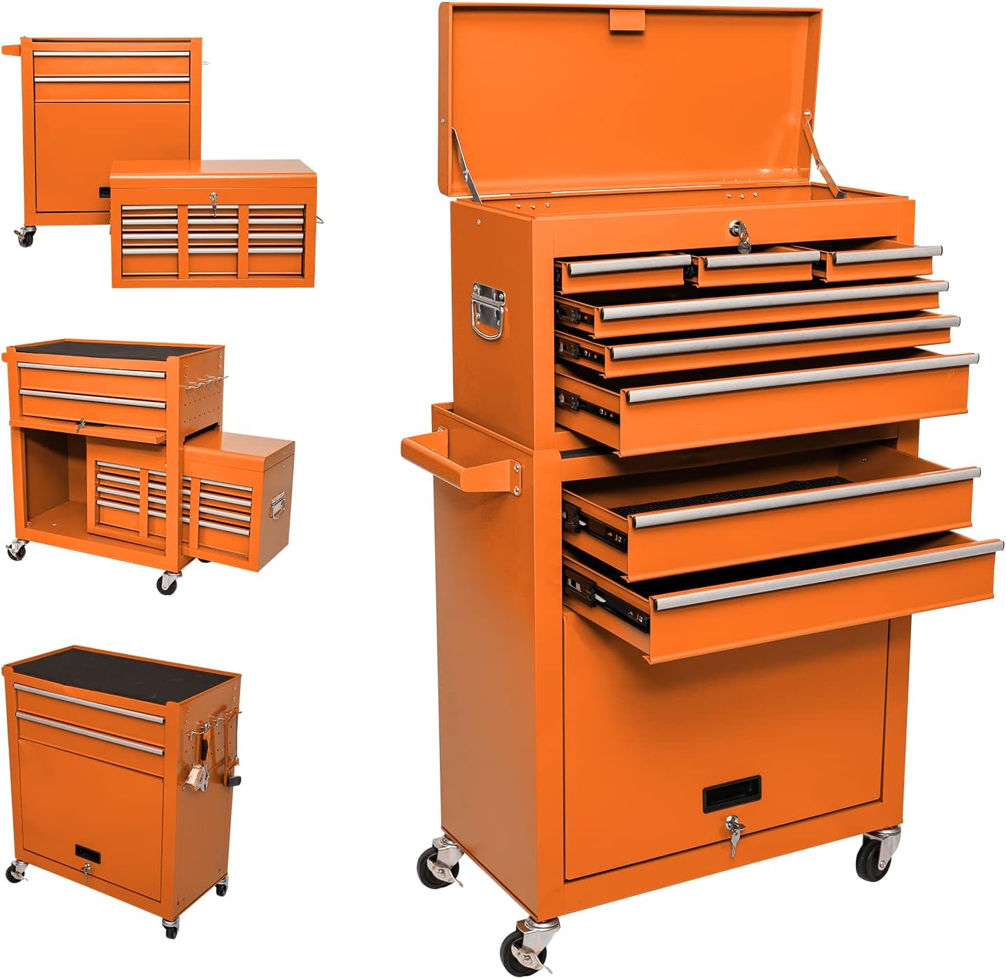 8-Drawer Rolling Tool Chest with 4 Wheels, Lockable Tool Storage Cabinet (RED) R2822