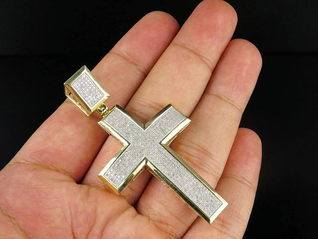 10K Yellow Gold Dome Cross Pendant Charm 1.70ct P2399