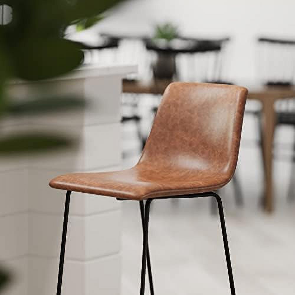 Light Brown Faux Leather Bucket Seat Stools G42374