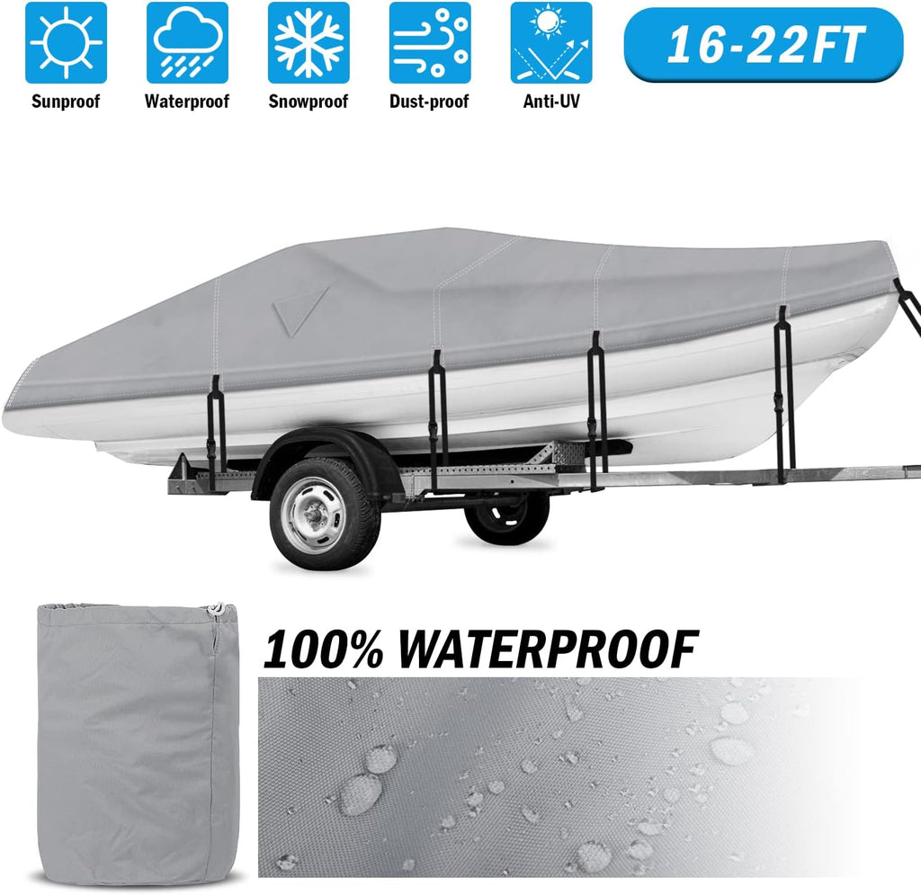 600D Waterproof Trailerable Boat Cover (17-19ft, Beige) Q435403