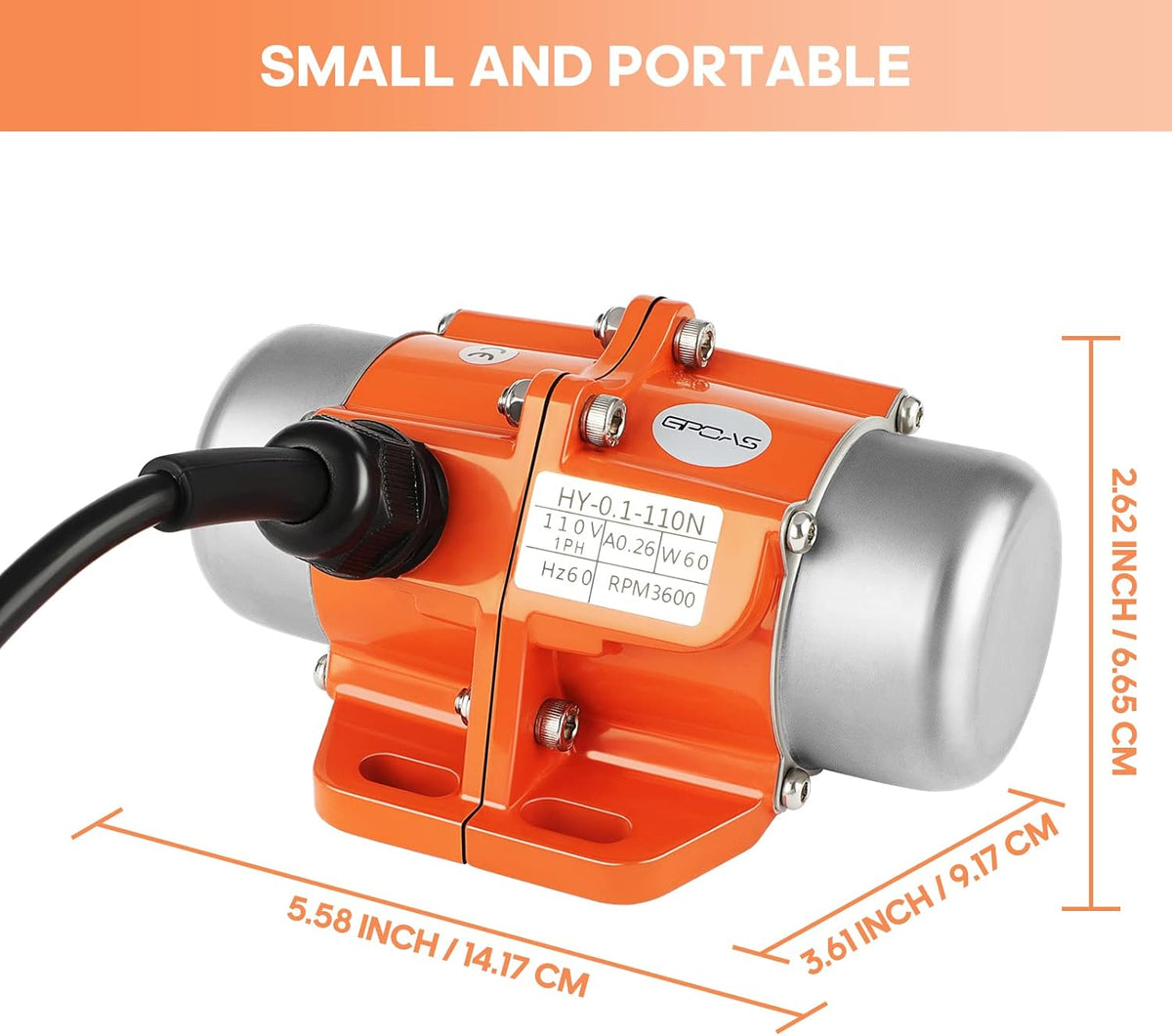 60W Concrete Vibrator Vibration Motor Single Phase AC 110V 3600RPM Aluminum Alloy Case A1393