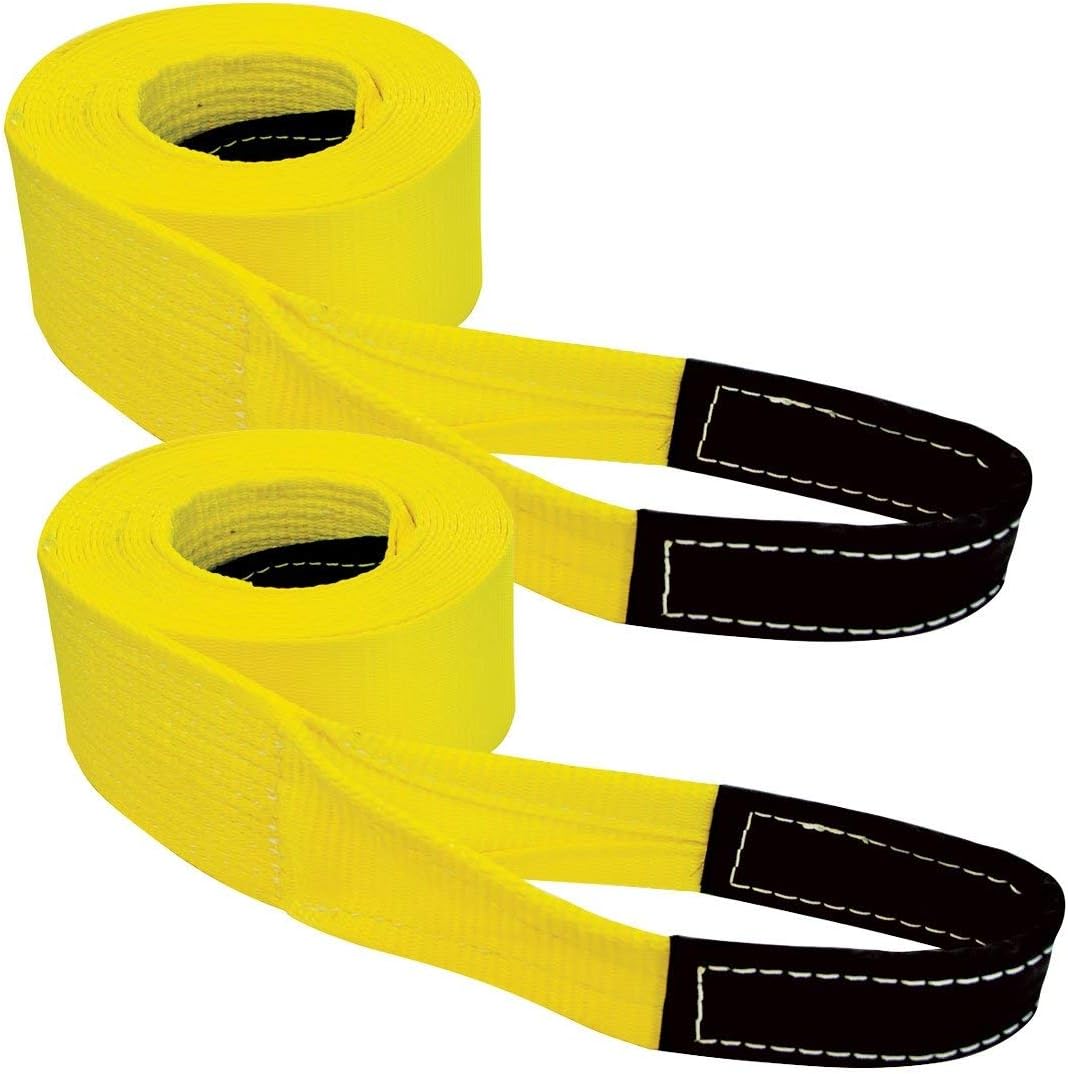 Tow Strap with Reinforced Eyes, 4 Inch x 20 Foot, 2 Pack, 10,000 Pound Towing Capacity O103