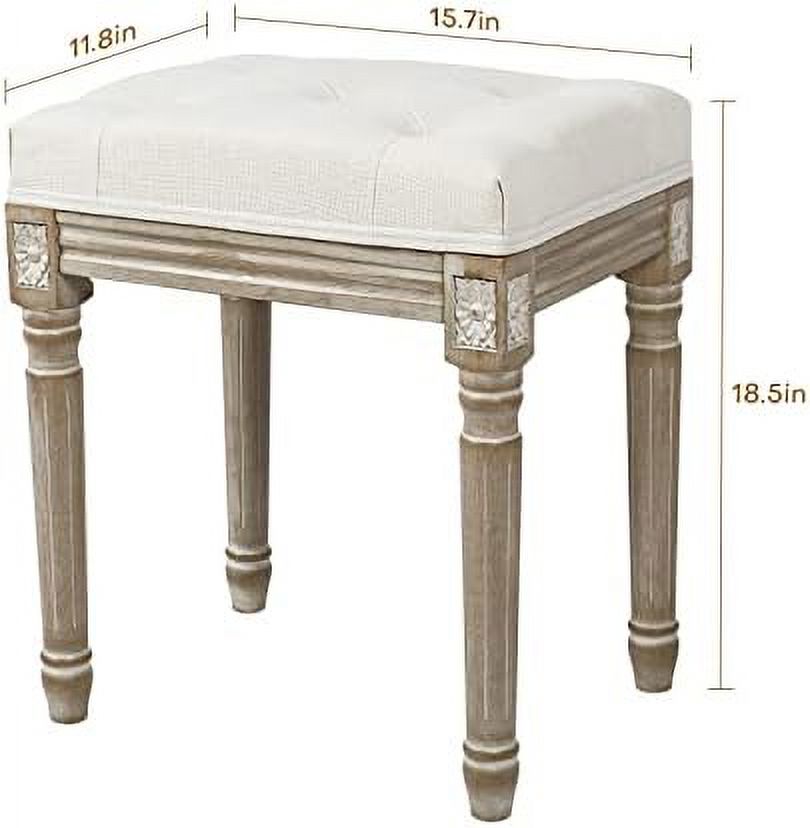 Vintage Tufted Ottoman Stool with Linen Padding and Solid Wood Leg V451089