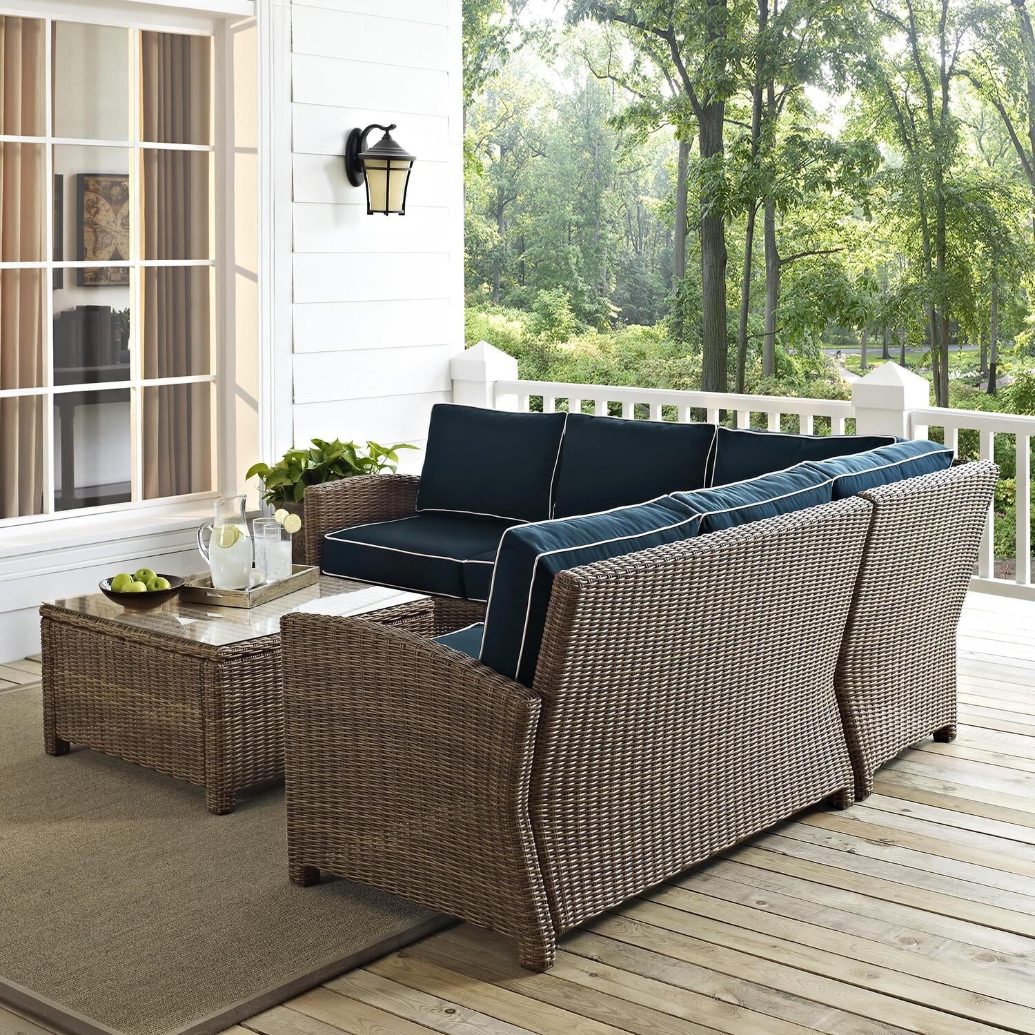 4Pc Outdoor Wicker Sectional Set with Glass Top Coffee Table N64204