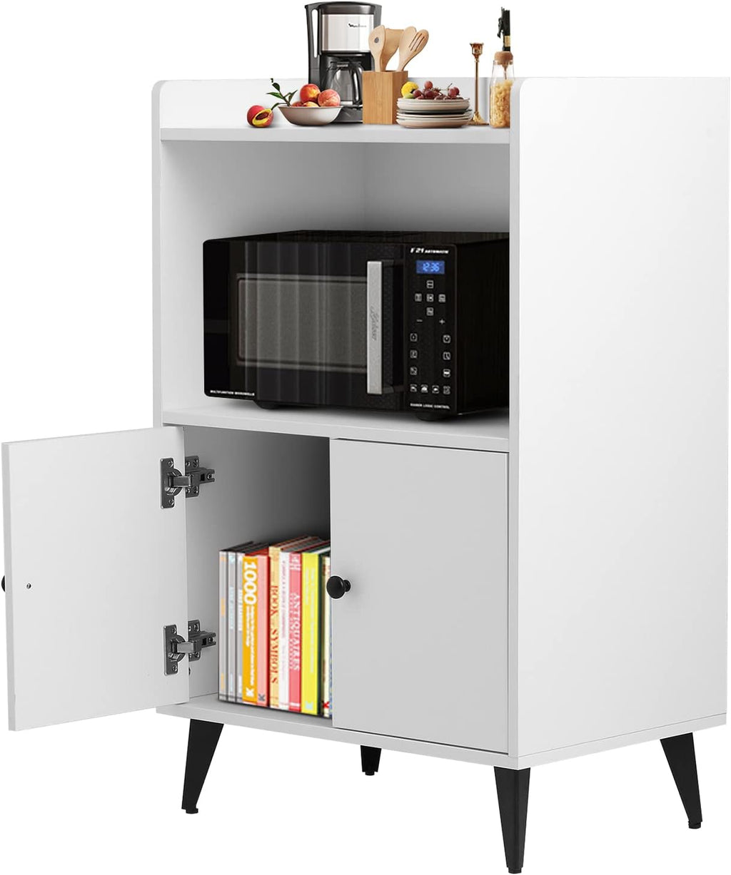 White Microwave Cabinet with Doors, 24x35 C254
