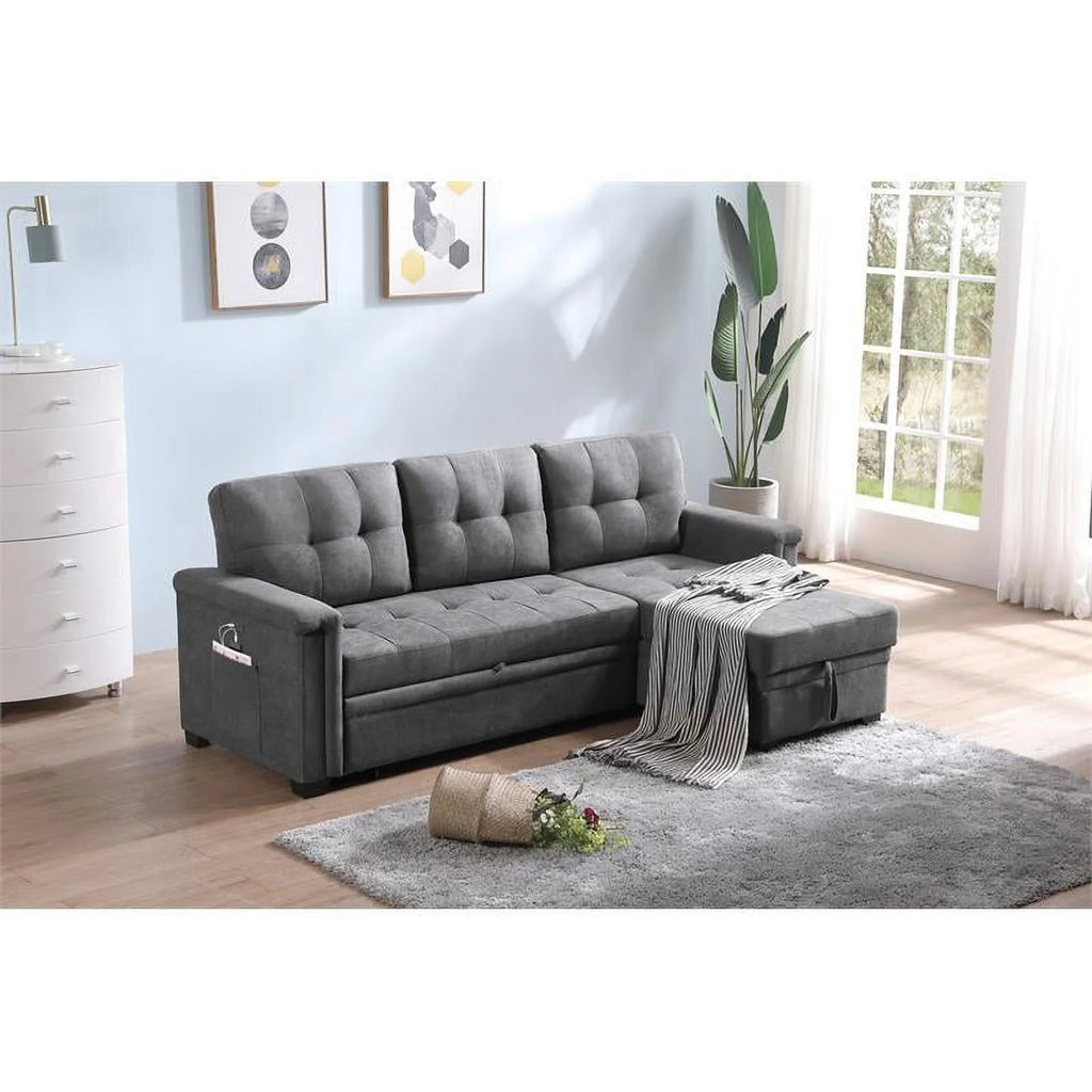 Gray Woven Fabric Sectional Sleeper Sofa with Storage and USB Charger G927