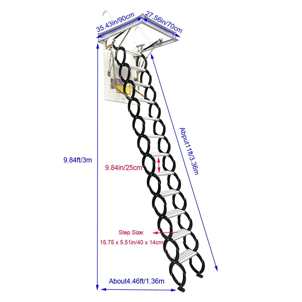 Black-White Attic Ceiling Folding Ladder Stairs M901403