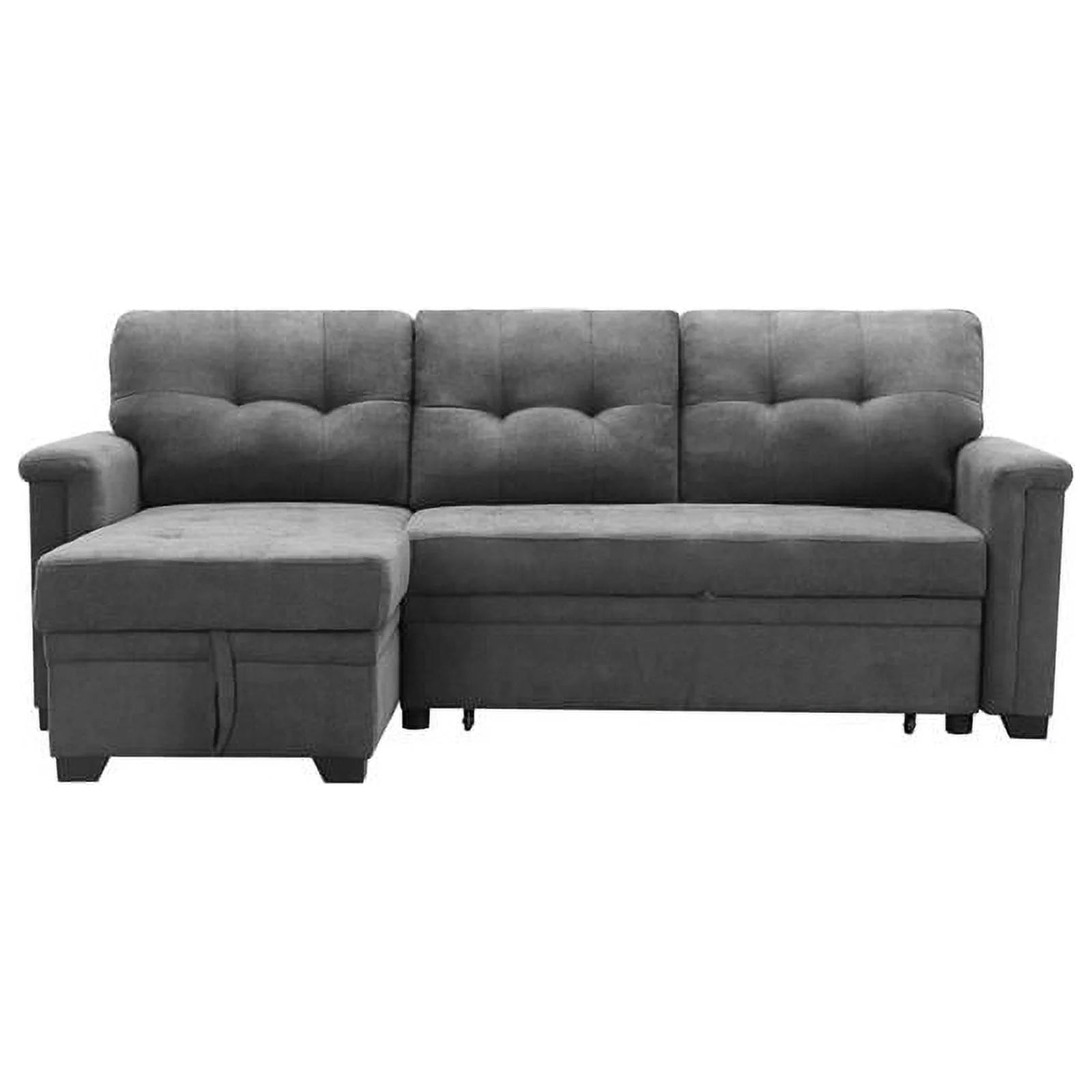 Gray Woven Fabric Sectional Sleeper Sofa with Storage and USB Charger G927