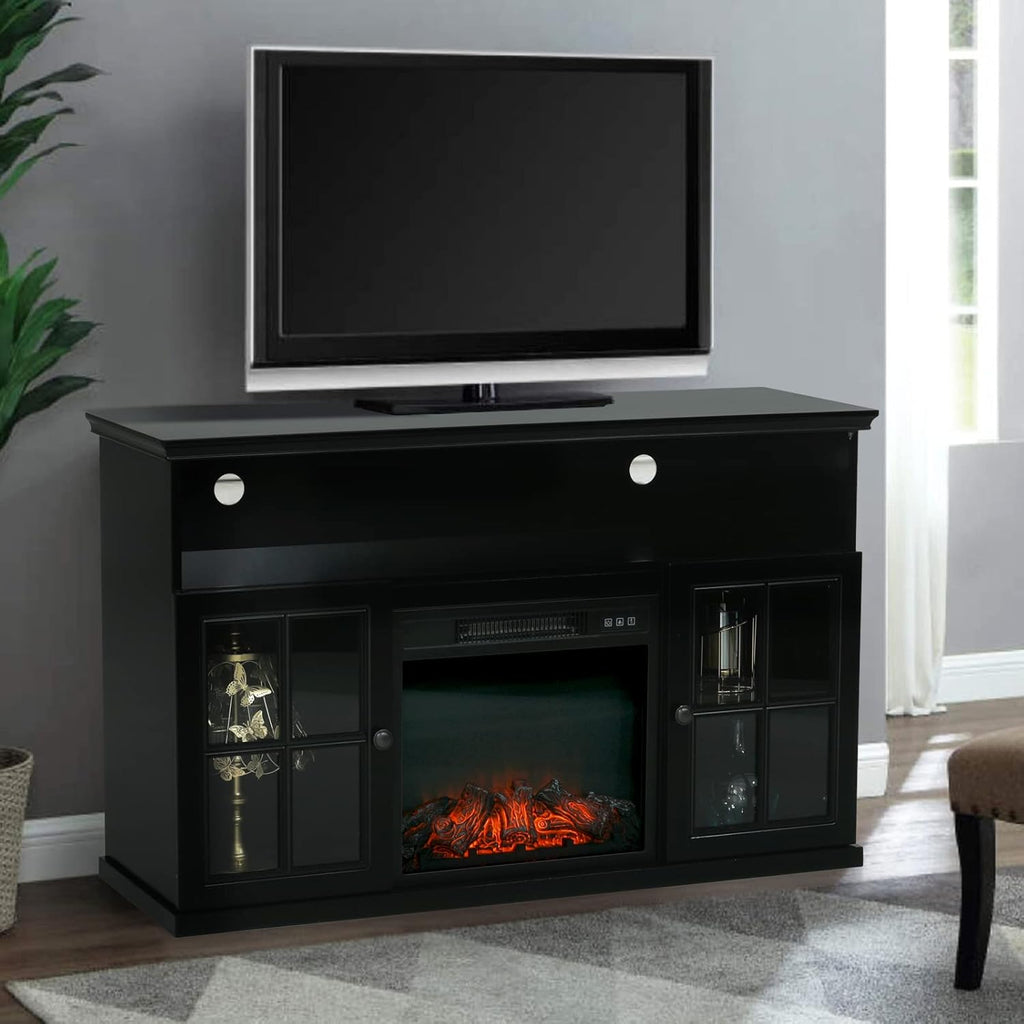 White Fireplace TV Stand with Insert Fireplace and Adjustable Shelves M8830