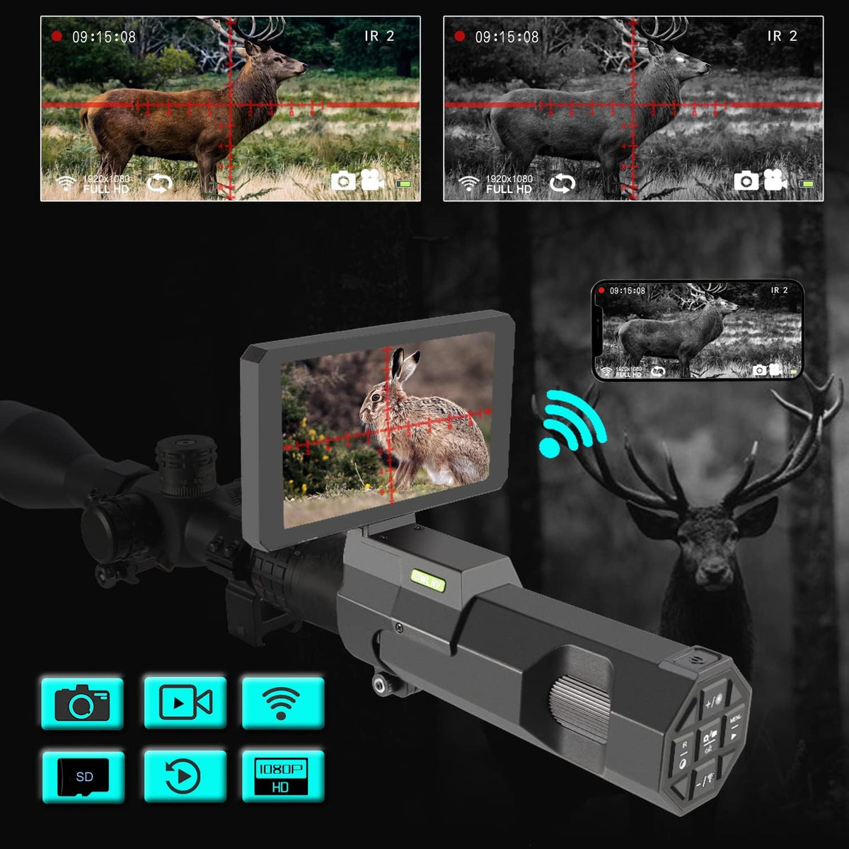 DIY Digital Night Vision Scope with Camera and 5.8 1080P HD Display Screen K42255