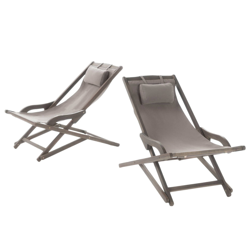 Brown Wood and Canvas Sling Chair Set of 2 Z109