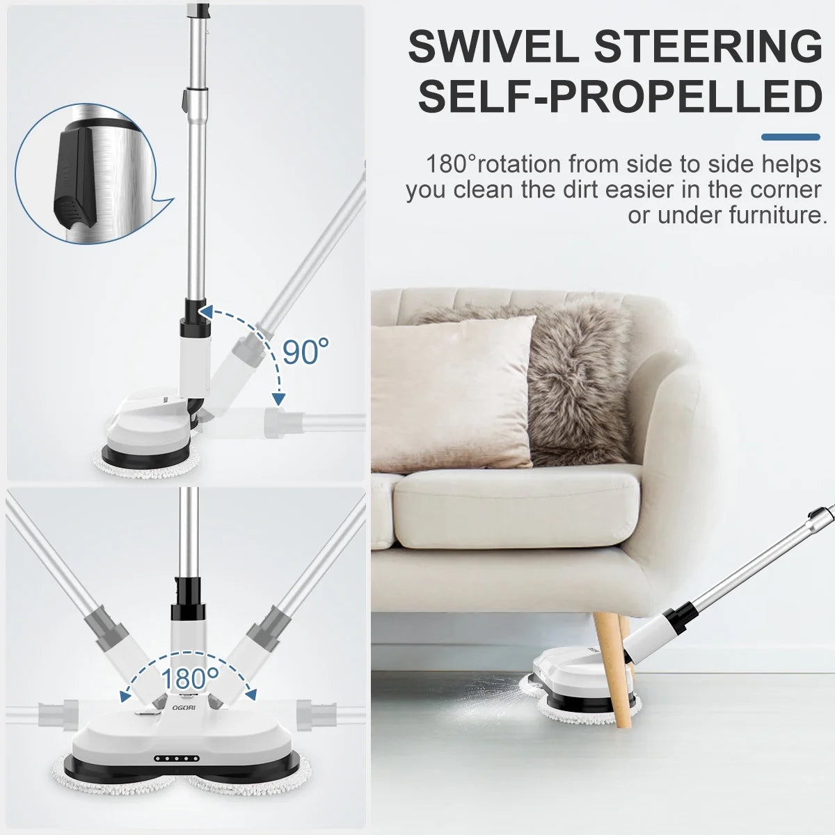 Cordless Electric Spin Mop with 300ml Water Tank and LED Headlight P674
