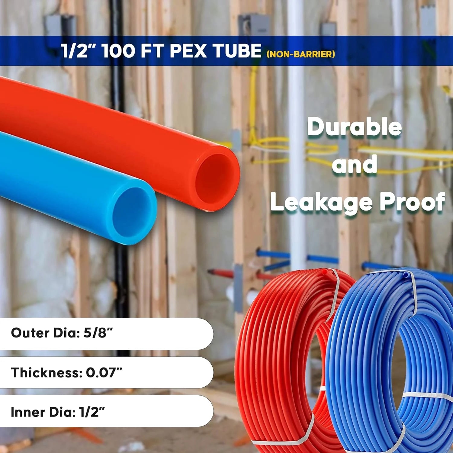 2 Rolls 1/2 Inch X 50 Ft Blue And Red PEX Pipe B932918