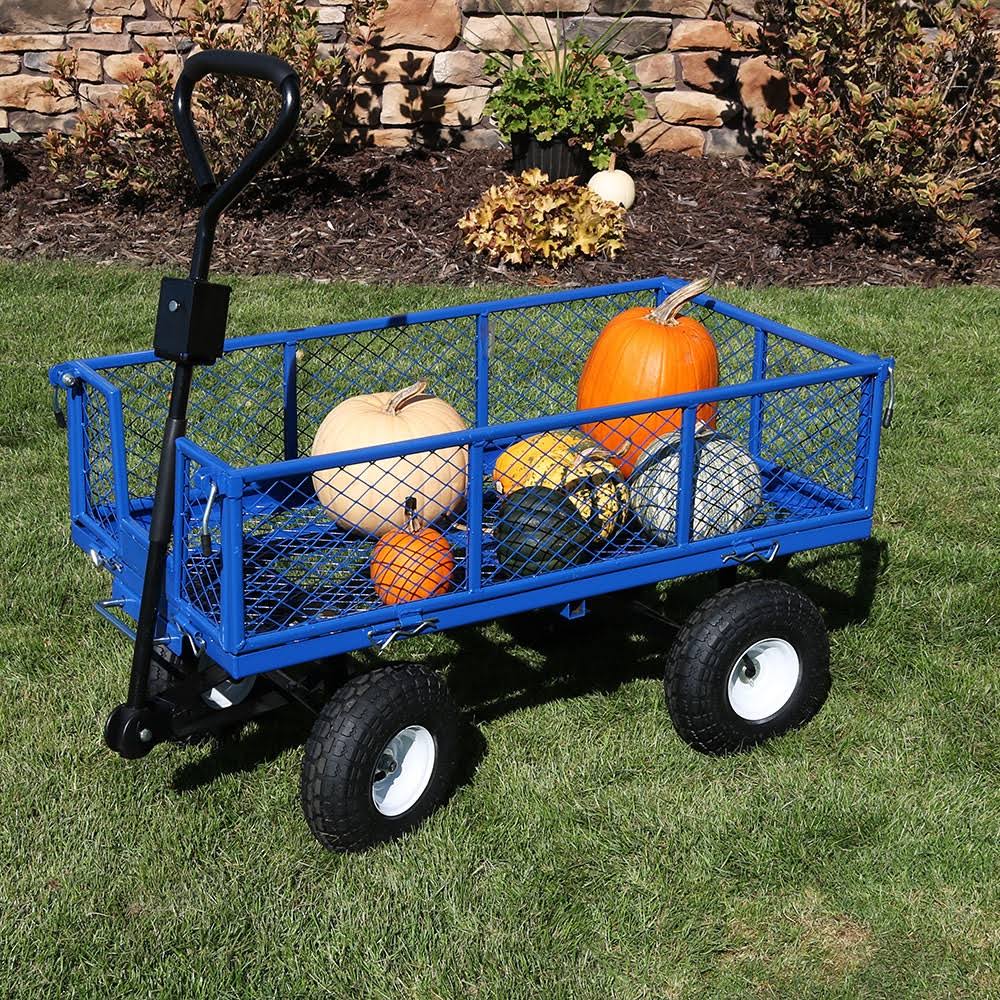 Blue Steel Utility Garden Cart with Removable Sides E593593