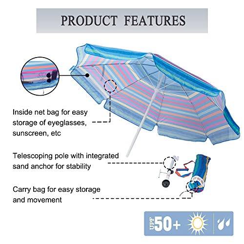 7 Feet Beach Umbrella with Sand Anchor and Carry Bag B92517