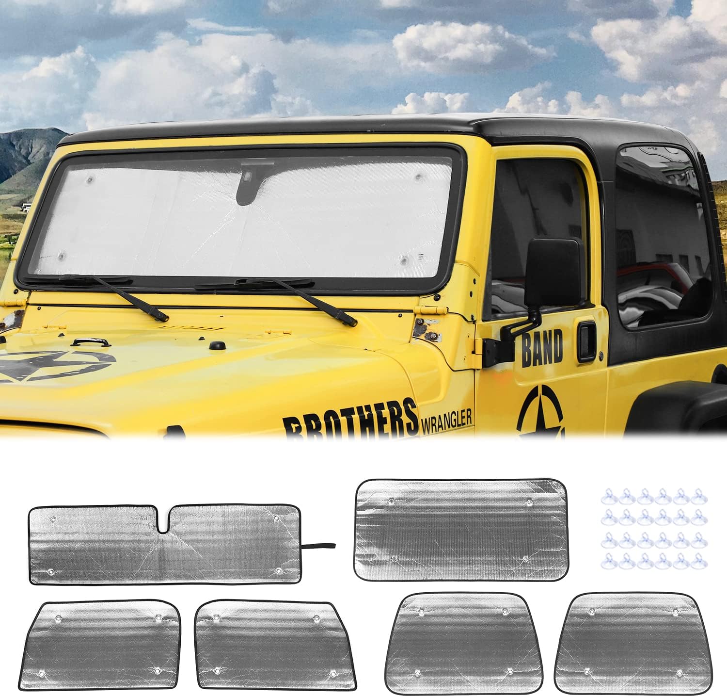 Windshield Sun Shade Sun Visor for Jeep Wrangler TJ, 6PCs Pack of 2 X78003