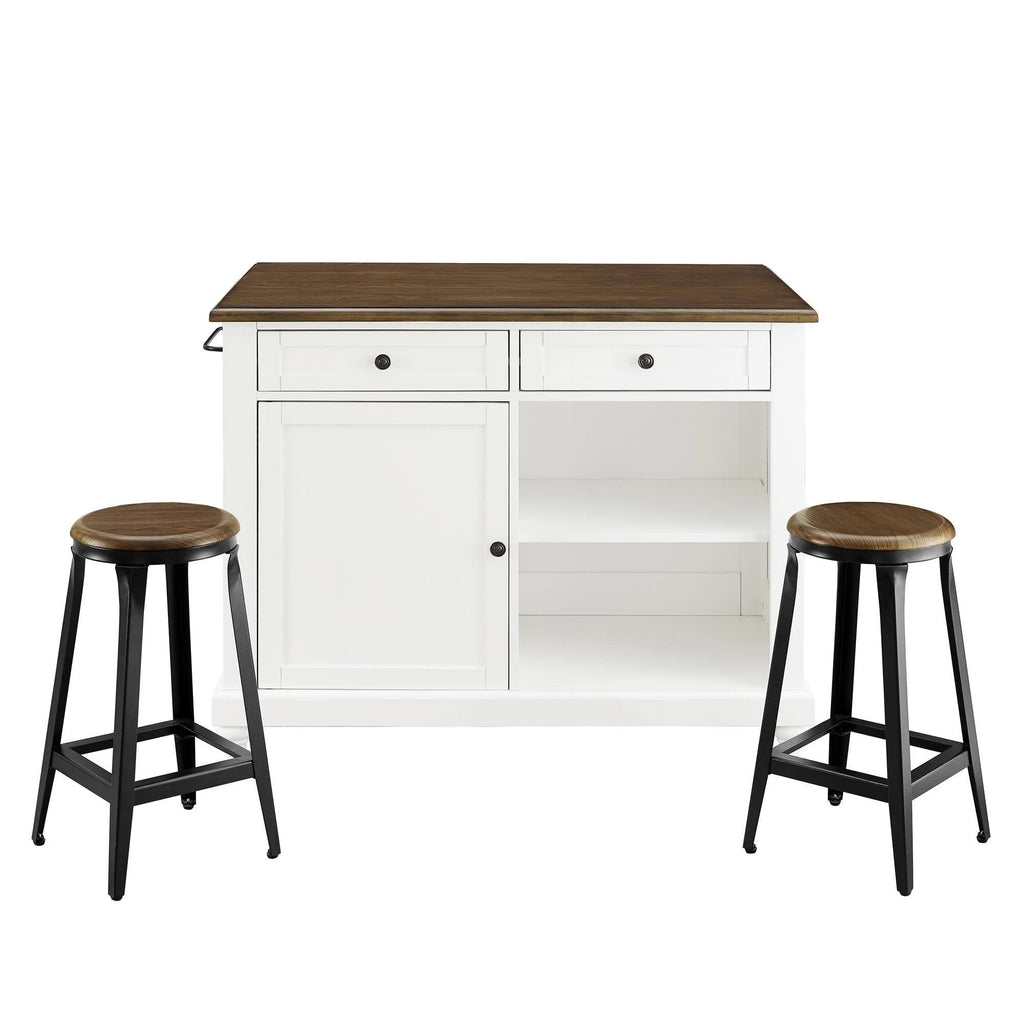 White Kitchen Island with 2 Stools K91596
