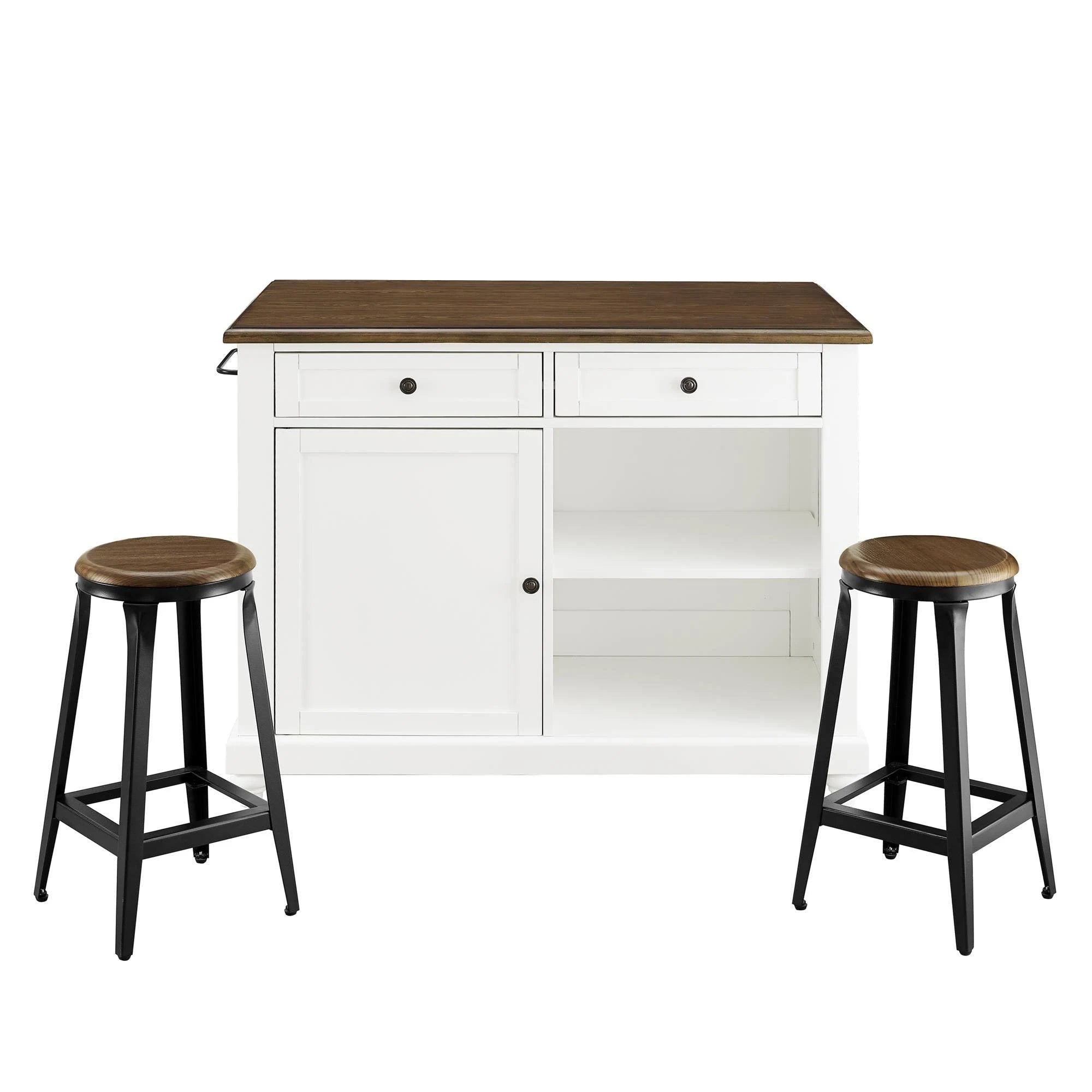 White Kitchen Island with 2 Stools K91596