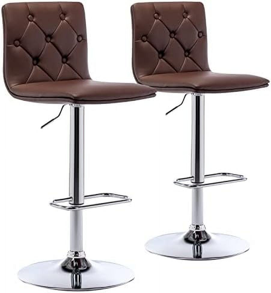Tufted Adjustable PU Leather Swivel Barstools Set of 2 (Brown) K110