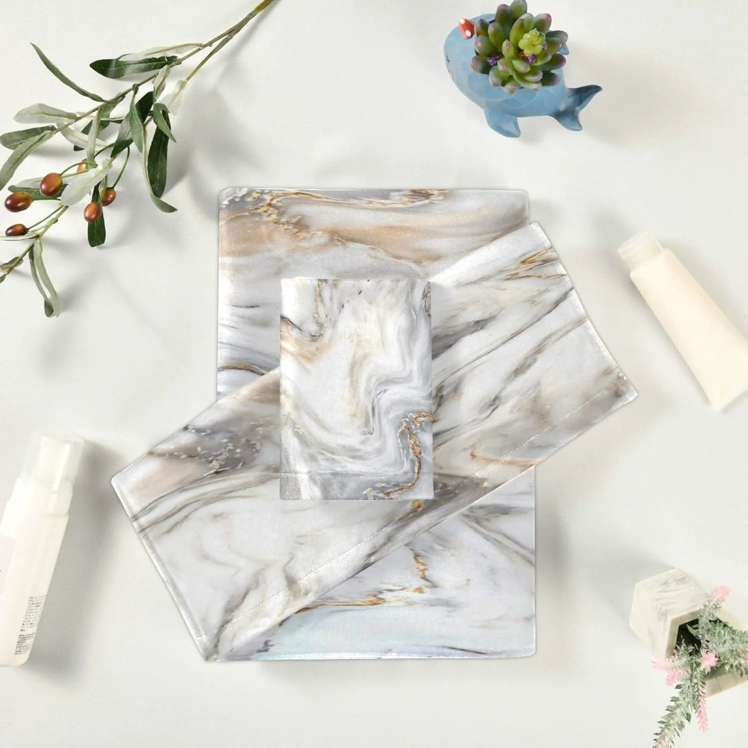 3 Piece Marble Ink Texture Towel Set X45769