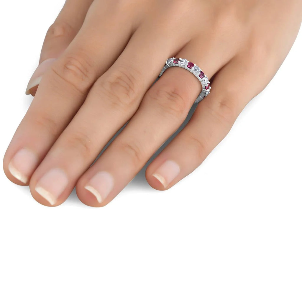 2 ct Ruby & Diamond Eternity Ring 14K White Gold Stackable Wedding Band J22610