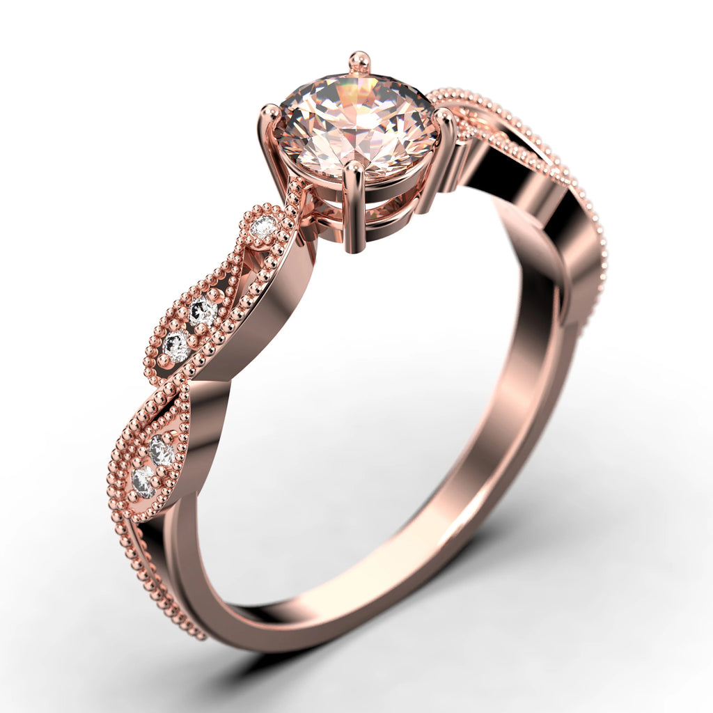 1.25 Carat Round Cut Morganite And Diamond Moissanite Engagement Ring in 925 Sterling Silver With 18k Rose Gold Plating E28003